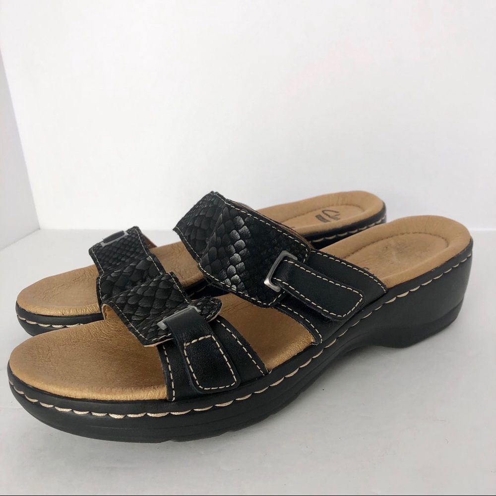 Clarks slip on sandals 60663875, black lizard 6
